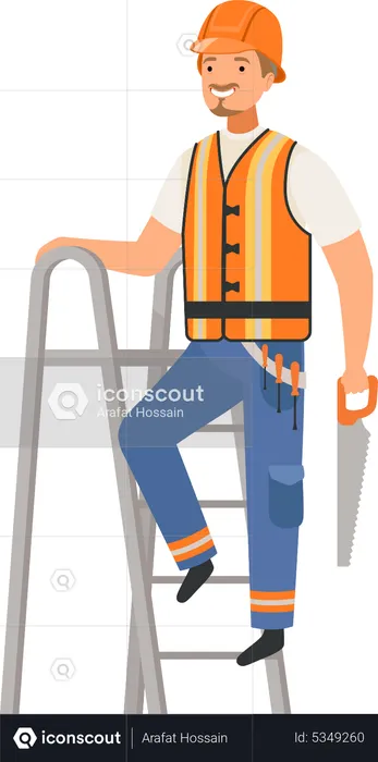 Best Construction worker climbing ladder Illustration download in PNG ...