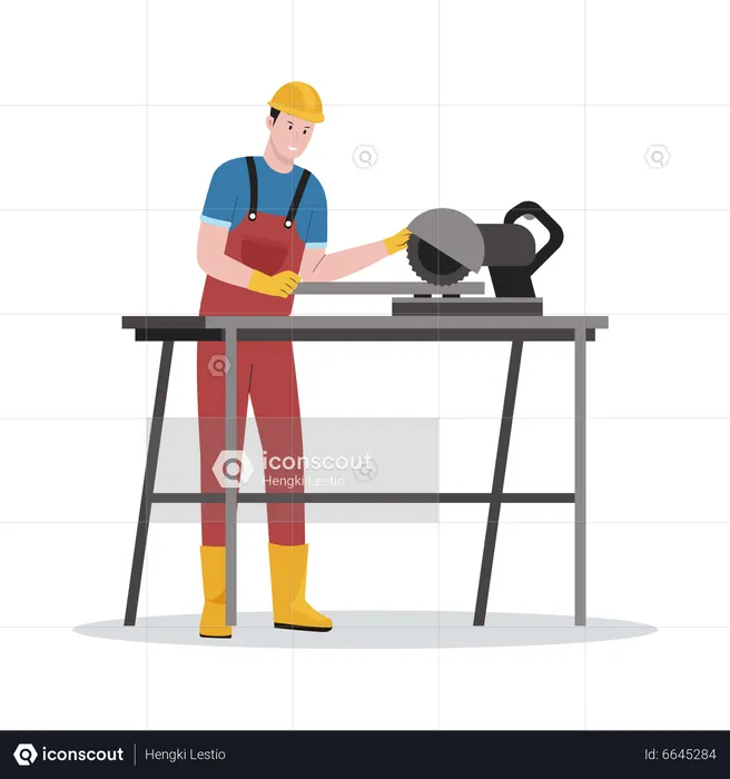 Construction worker cutting metal rods  Illustration
