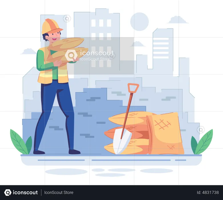 Construction worker holding cement bag  Illustration