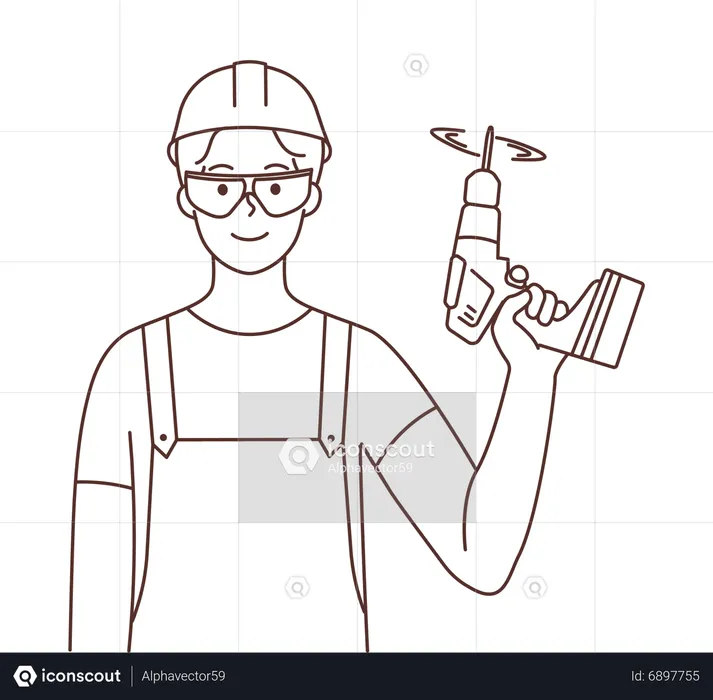 Construction worker holding drill machine  Illustration