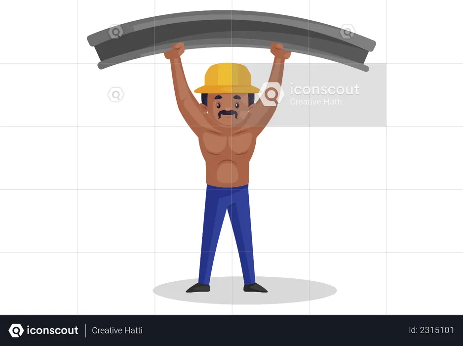 Construction worker is picking up an Iron bar  Illustration