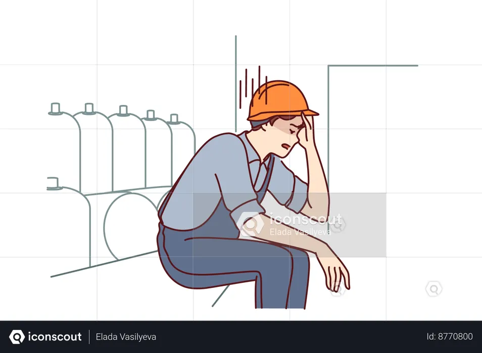 Construction worker is tired  Illustration