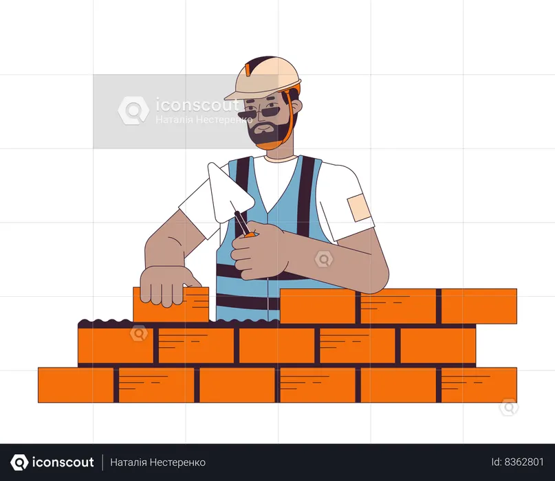 Construction worker laying bricks  Illustration