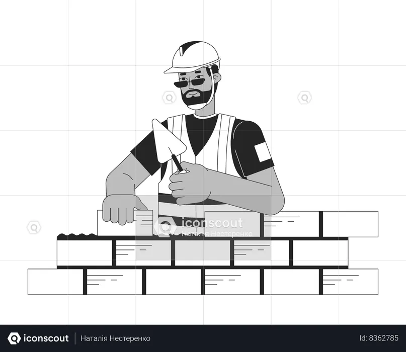 Construction worker laying bricks  Illustration