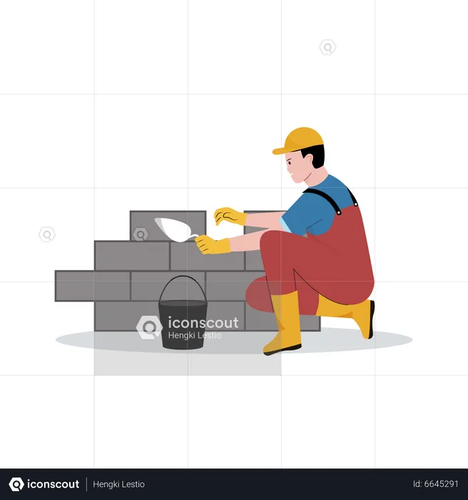 Construction worker making brick wall  Illustration