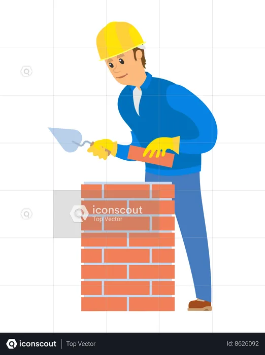Construction worker making wall  Illustration