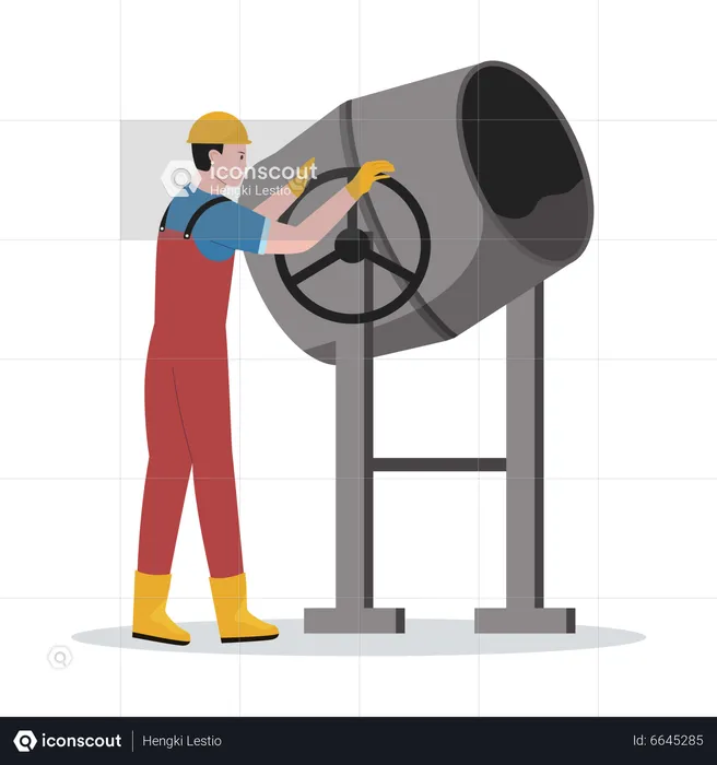 Construction worker mixing cement  Illustration