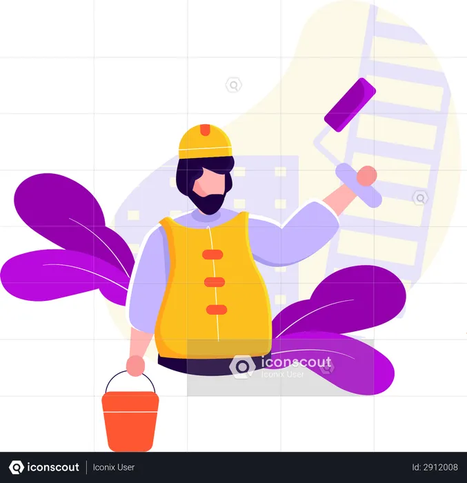 Construction Worker painting wall  Illustration