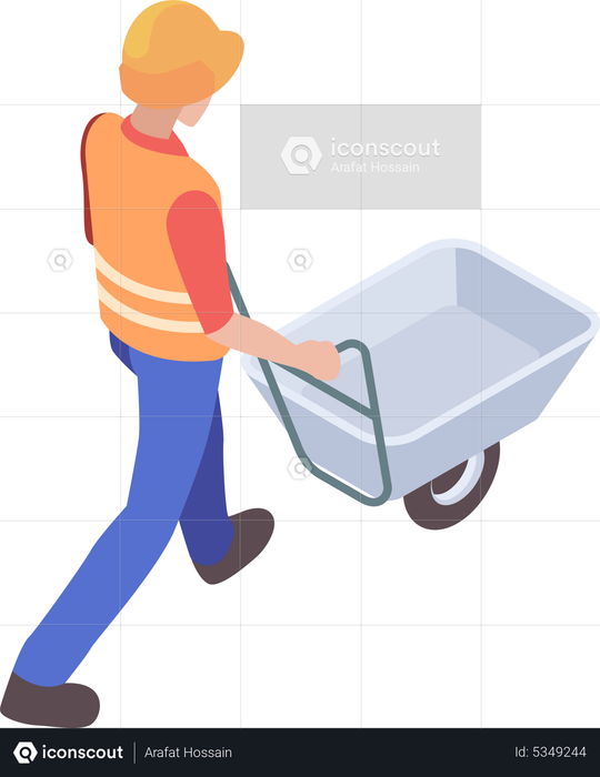 Best Premium Construction worker pushing trolley Illustration download ...