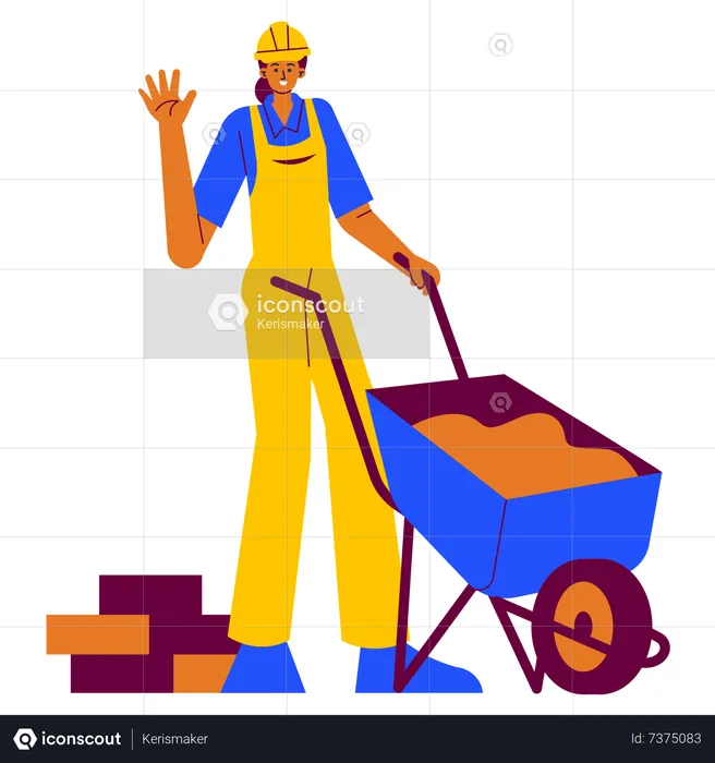 Construction worker pushing wheelbarrow  Illustration