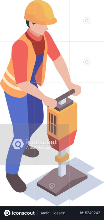 Construction worker using drilling machine  Illustration