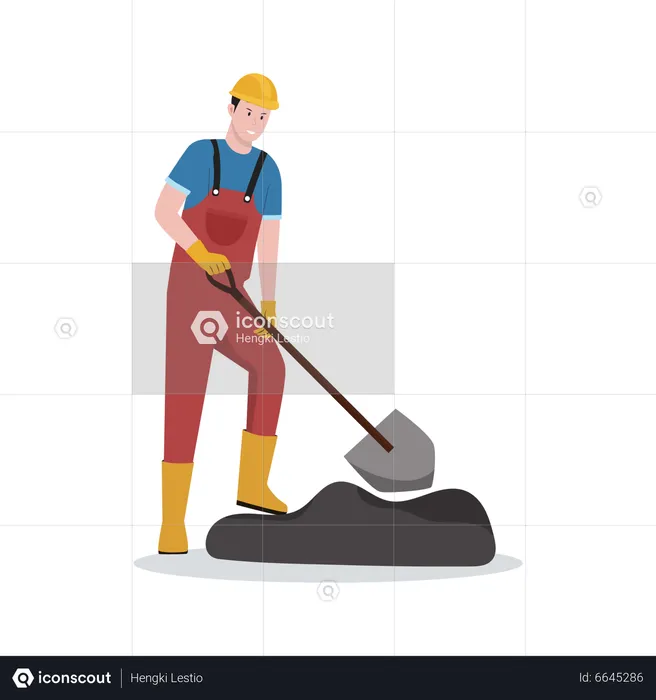 Construction worker using shovel  Illustration