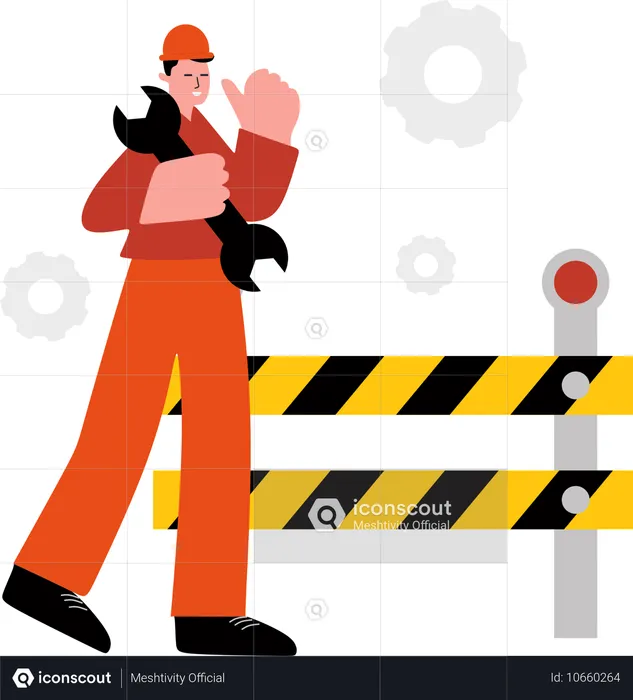 Construction Worker with mechanical Tool  Illustration