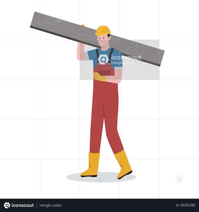 Construction worker with metal plank  Illustration