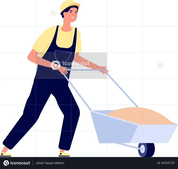 Construction worker with trolley  Illustration