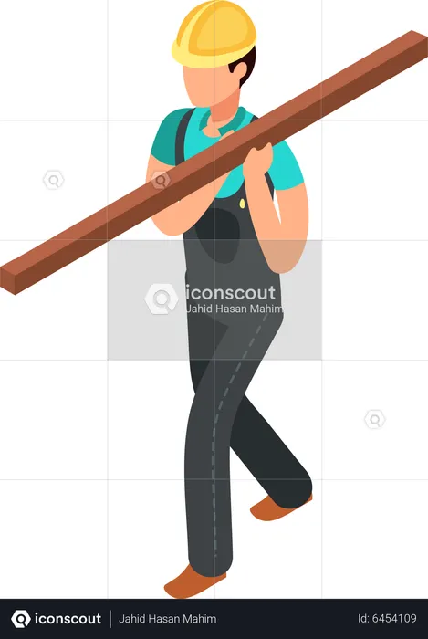 Construction worker with wood  Illustration