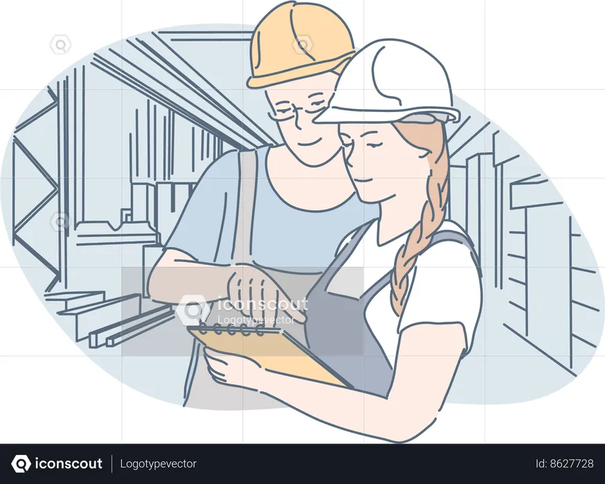 Construction workers are discussing plans  Illustration