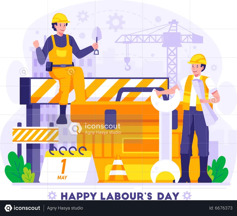 Construction workers are holding the tools.  Illustration