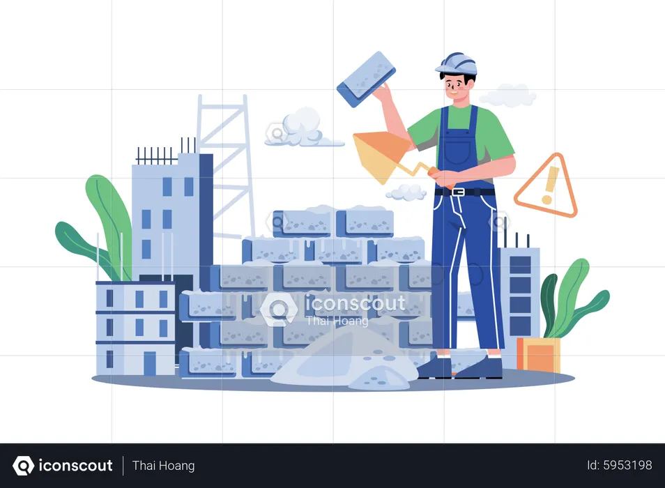 Construction Workers Building The Wall  Illustration