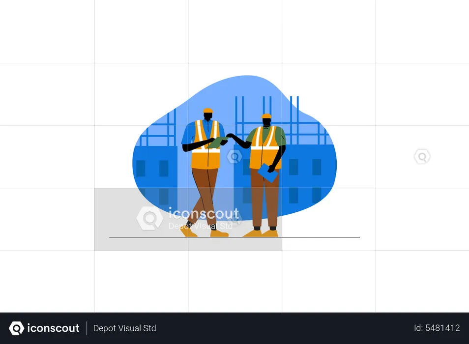 Construction workers having a discussion  Illustration