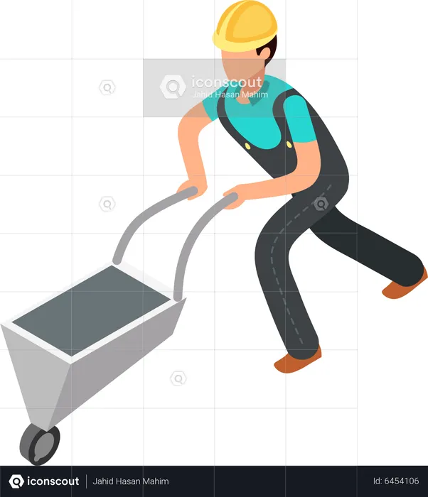 Construction workers pushing trolley  Illustration