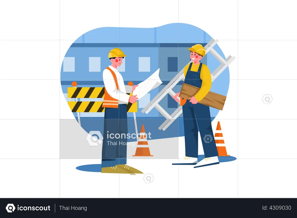 Construction workers working at construction site  Illustration
