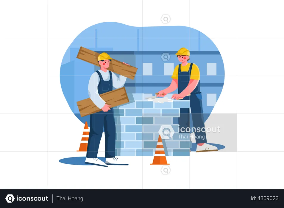 Construction workers working on project  Illustration