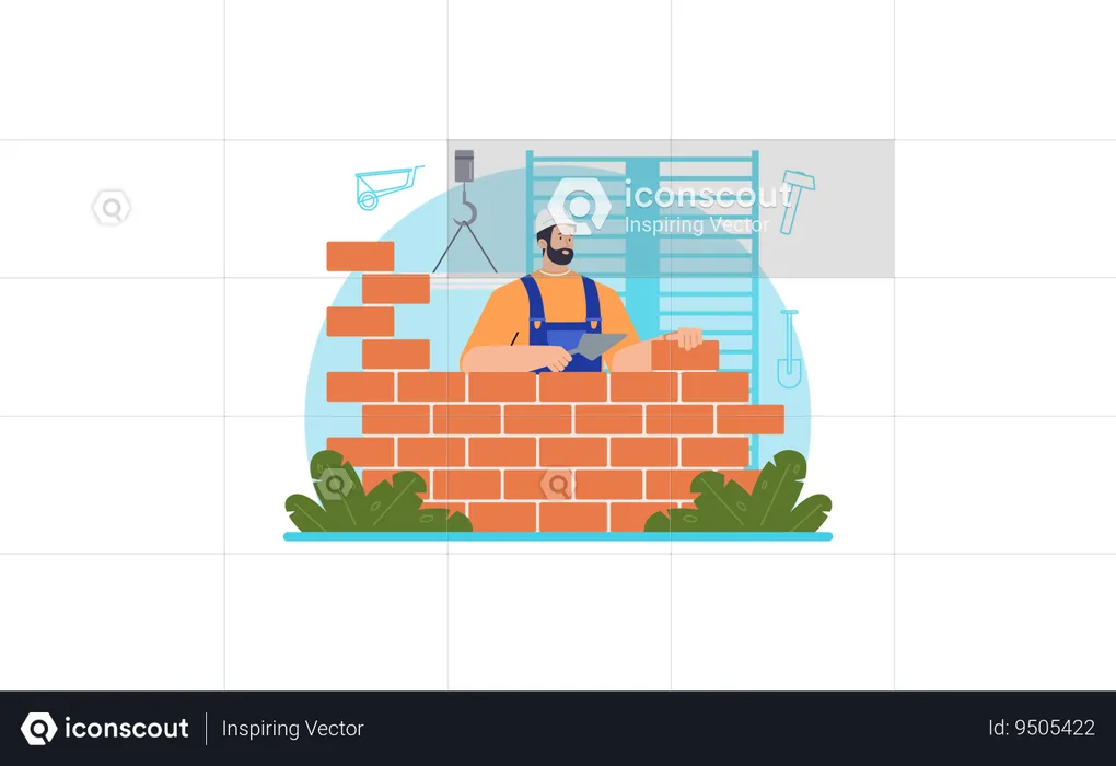 Constructor worker building wall  Illustration