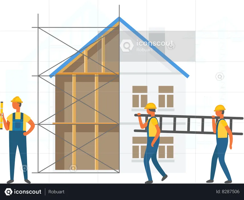 Construtores segurando escadas  Ilustração