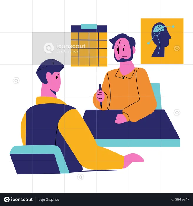 Médico consultando al paciente masculino  Ilustración