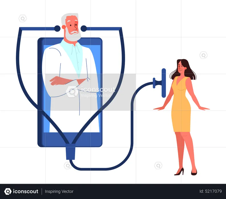 Consulta en línea con el médico. Tratamiento médico remoto  Ilustración