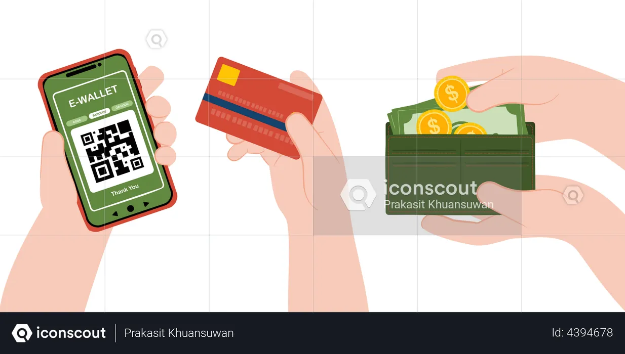 Consumer using digital payment option instead of cash payment  Illustration