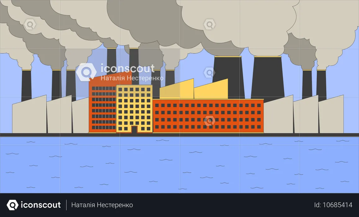 Contaminación del aire en plantas industriales  Ilustración