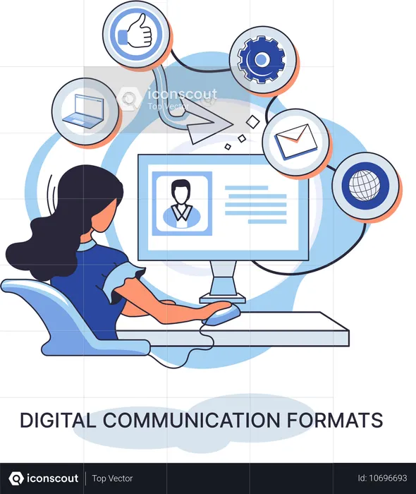 Contenido con datos en línea y transmisión de redes sociales mediante computadora  Ilustración