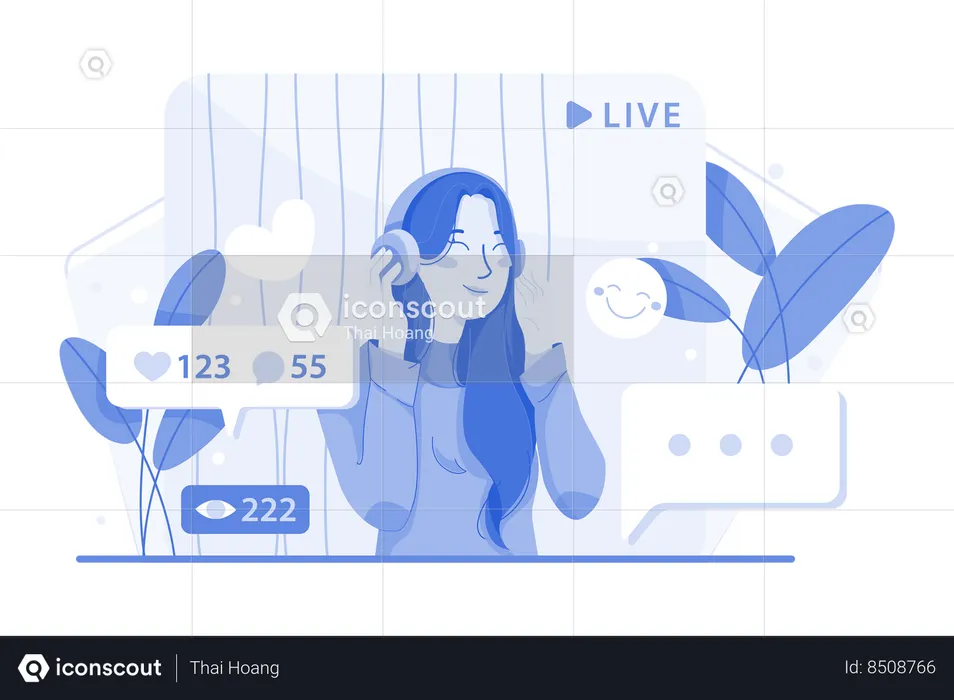 Content Creator Making Live Session With Fans  Illustration