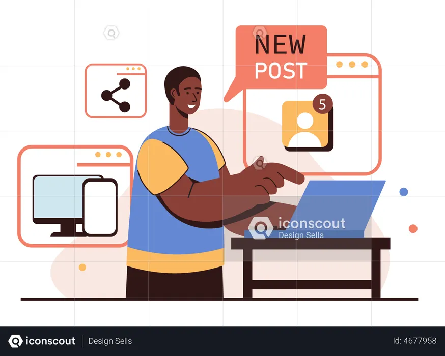 Content manager posting new post online  Illustration