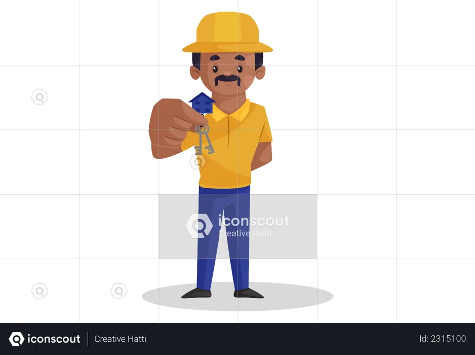 Contractor holding house keys  Illustration