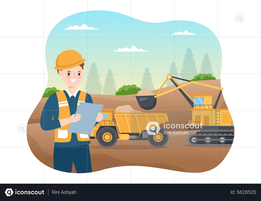 Contractor keeping eye at mine work  Illustration