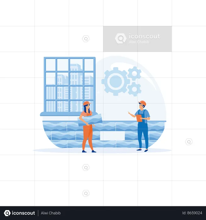 Contractor workers doing indoor maintenance  Illustration