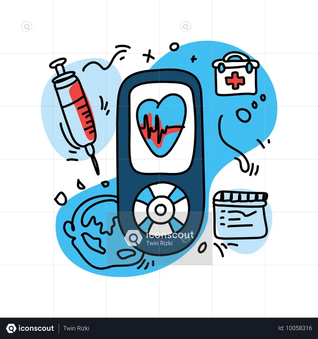 Control de diabetes y medidor de glucosa  Ilustración