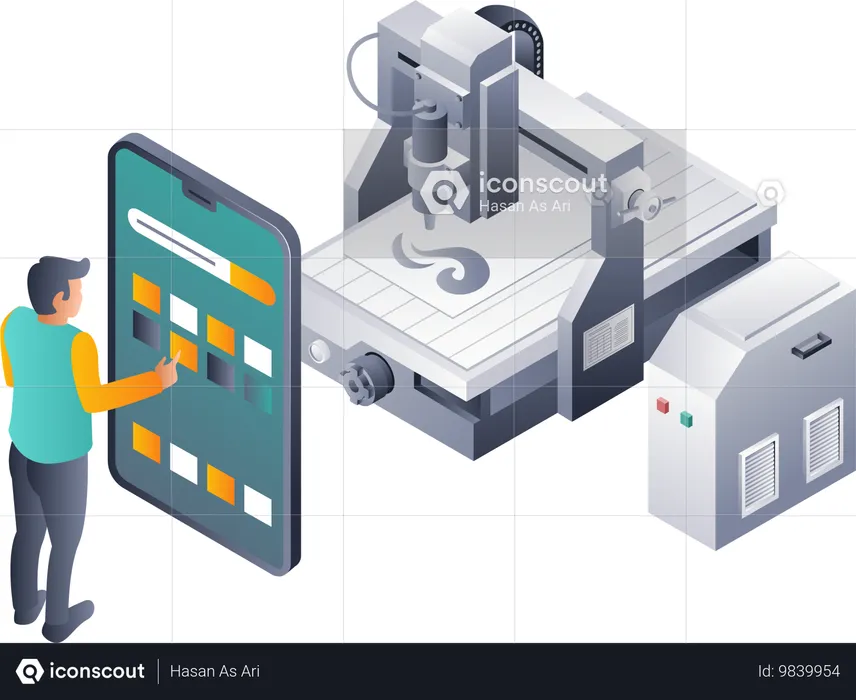 Control de máquinas láser CNC con un teléfono inteligente  Ilustración