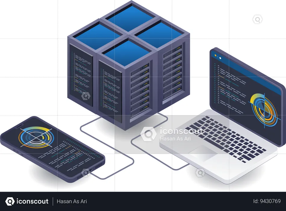 Tecnología de servidor de análisis de gestión de control.  Ilustración