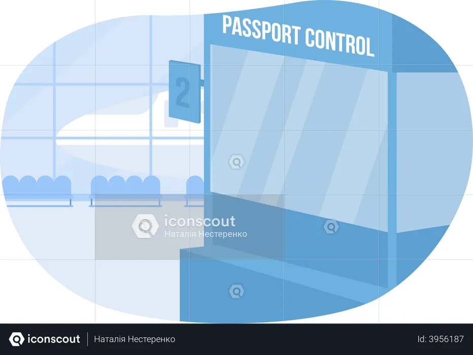 Controle de passaporte no aeroporto  Ilustração