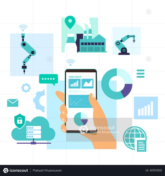 Contrôle du processus d'assemblage à l'aide d'un mobile  Illustration