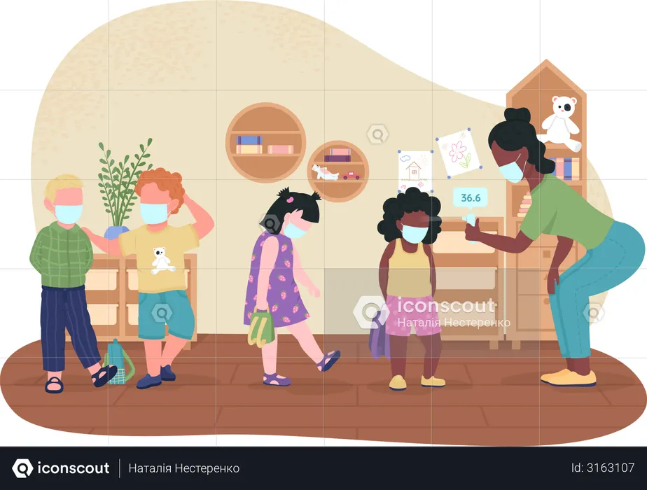 Contrôle de température à la maternelle pendant le covid  Illustration