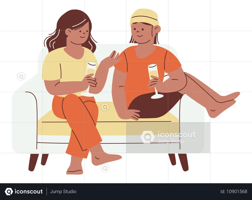 Conversa casual no sofá com bebidas  Illustration