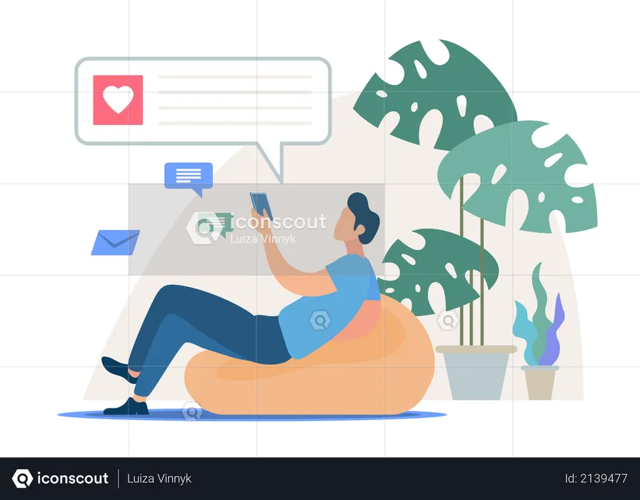 Conversa em rede social, namoro online  Ilustração