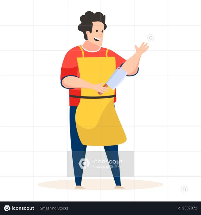 Butcher holding knife in his hand  Illustration