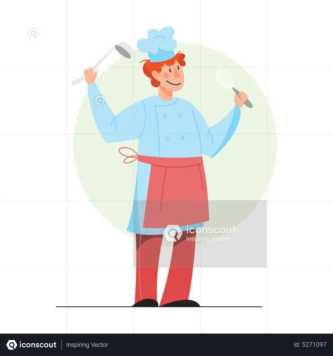 Cook holding kitchen tools  Illustration