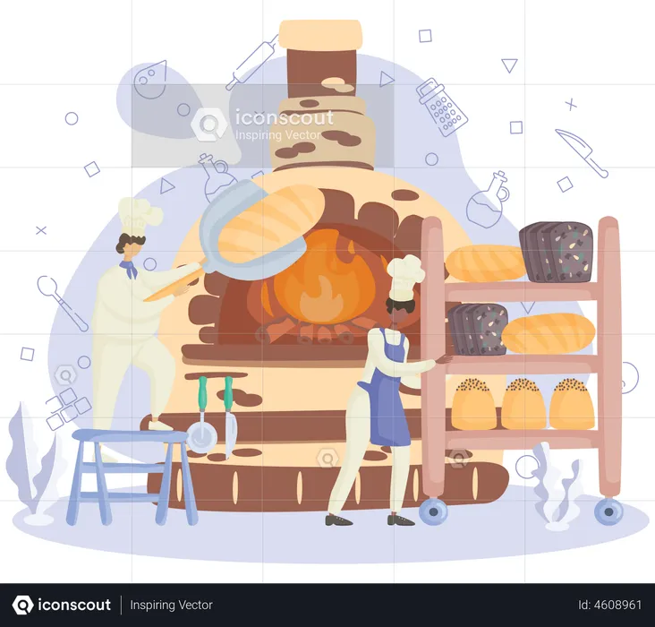 Cook making bread in bakery  Illustration